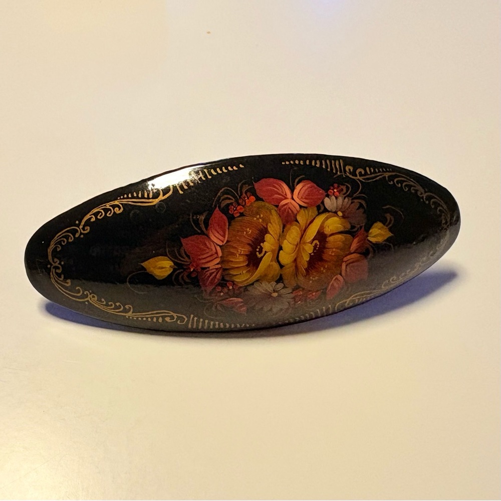 Floral Hand-painted Wood Hair Barrette Clip